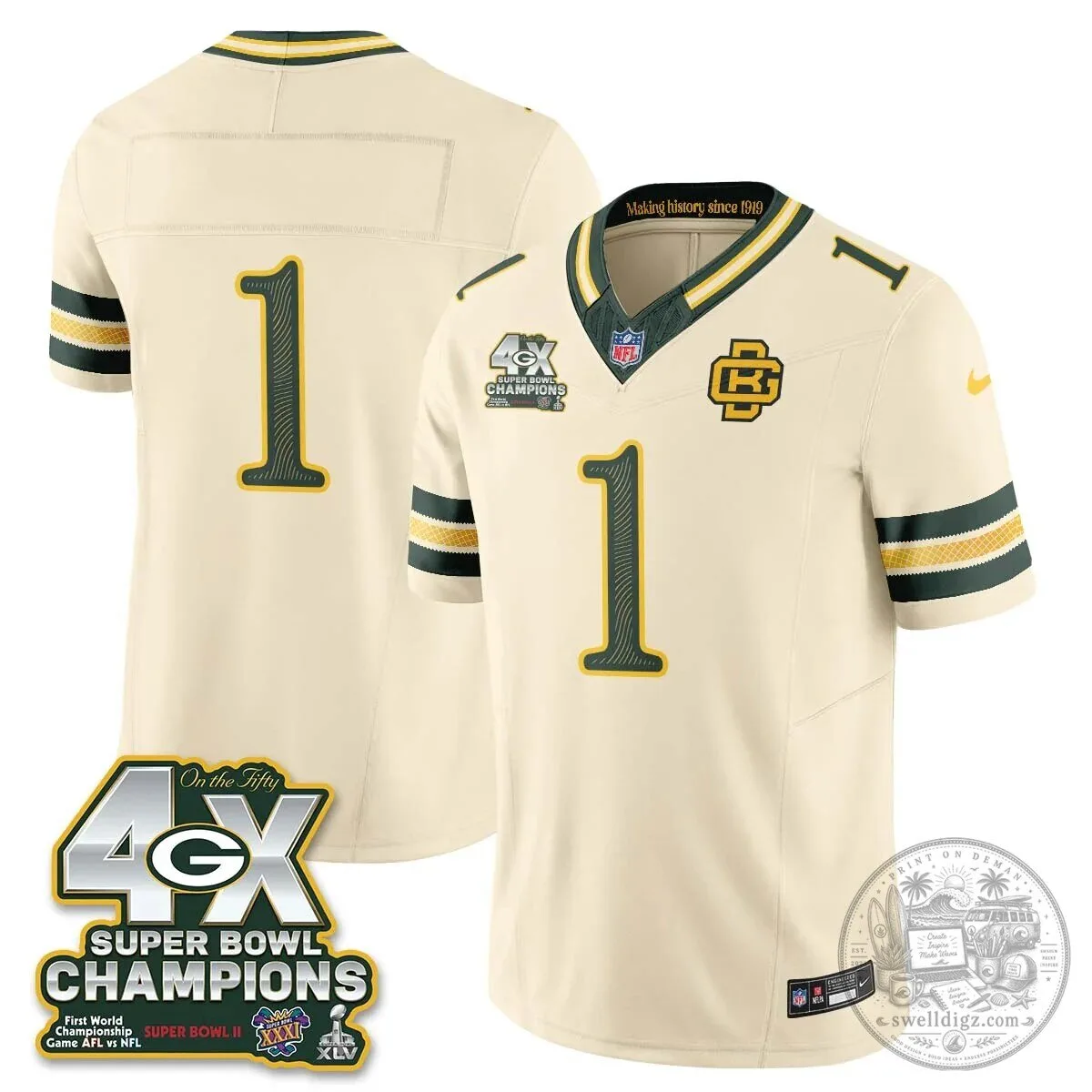 Green Bay Packers Jordan Love Super Bowl Champions Football Jersey 48 Green Bay Packers Jordan Love Super Bowl Champions Football Jersey