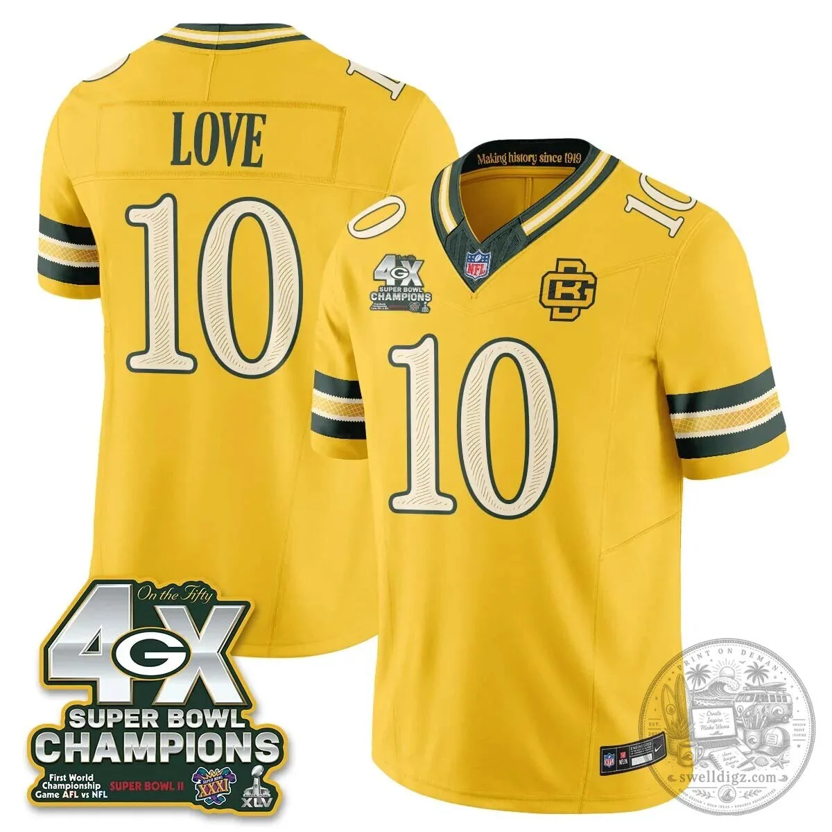 Green Bay Packers Jordan Love Super Bowl Champions Football Jersey 50 Green Bay Packers Jordan Love Super Bowl Champions Football Jersey