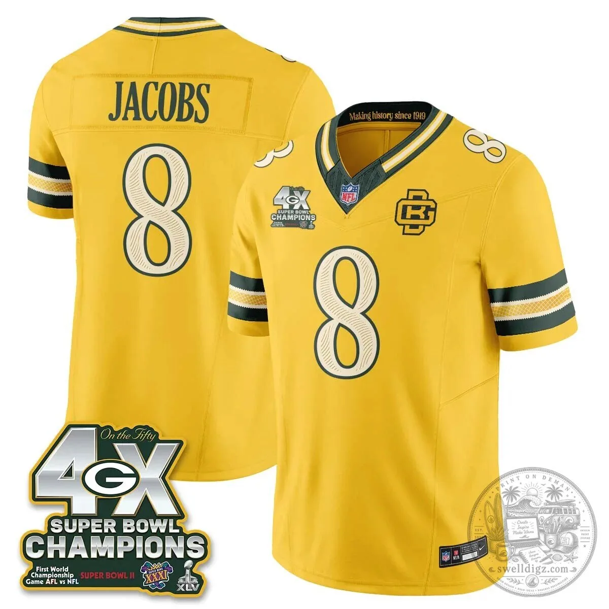Green Bay Packers Jordan Love Super Bowl Champions Football Jersey 51 Green Bay Packers Jordan Love Super Bowl Champions Football Jersey