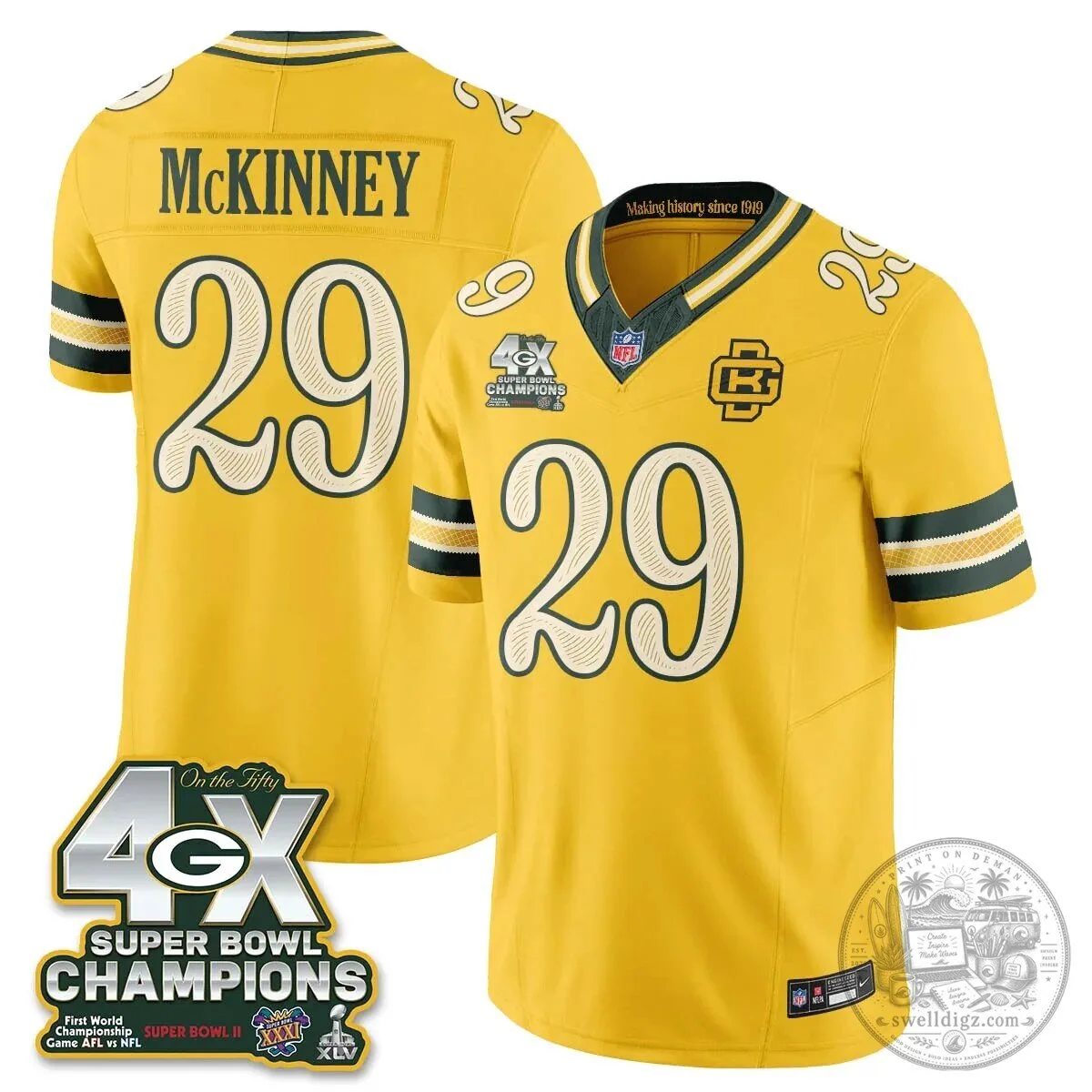 Green Bay Packers Jordan Love Super Bowl Champions Football Jersey 54 Green Bay Packers Jordan Love Super Bowl Champions Football Jersey