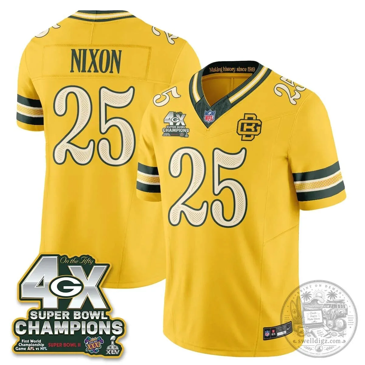 Green Bay Packers Jordan Love Super Bowl Champions Football Jersey 57 Green Bay Packers Jordan Love Super Bowl Champions Football Jersey