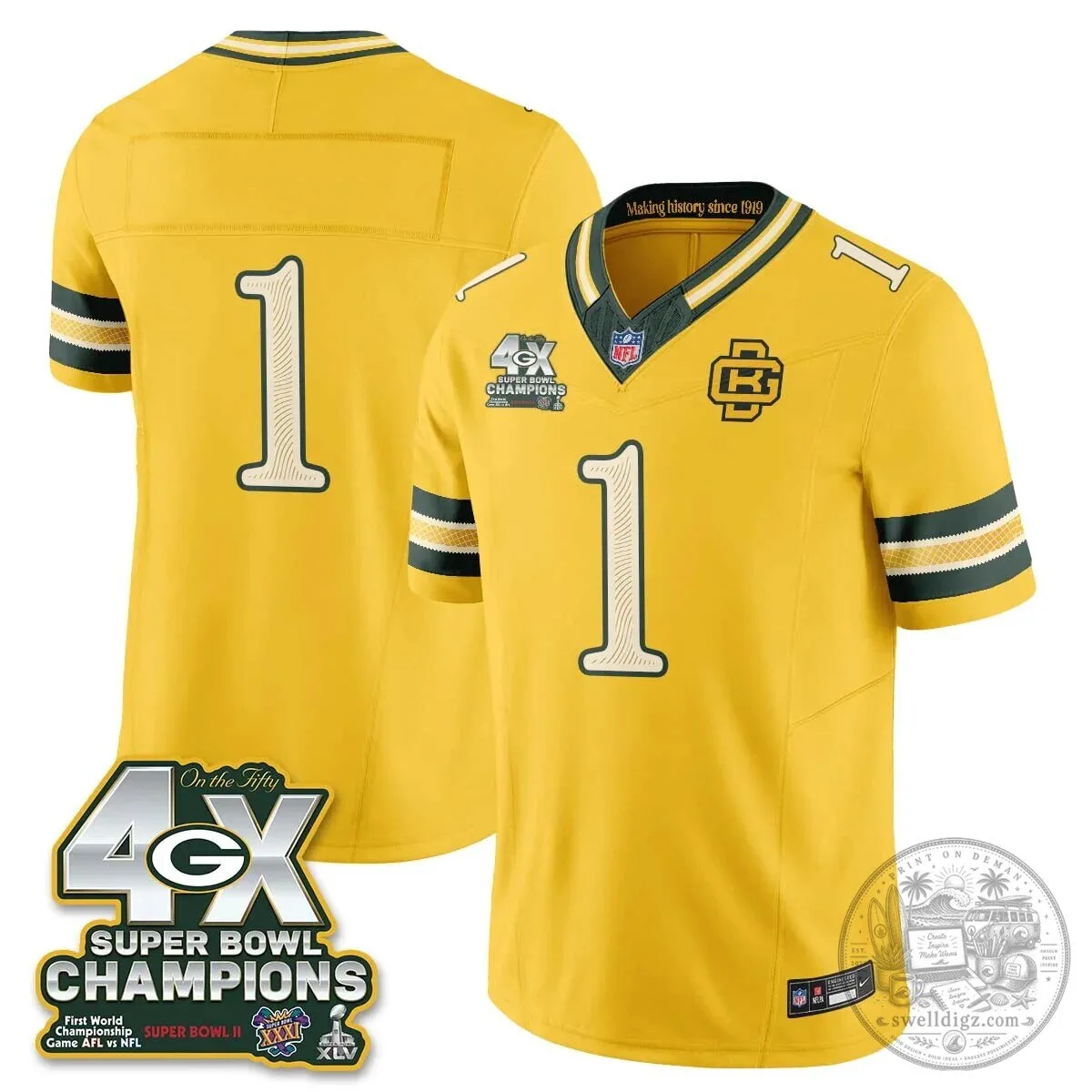 Green Bay Packers Jordan Love Super Bowl Champions Football Jersey 58 Green Bay Packers Jordan Love Super Bowl Champions Football Jersey