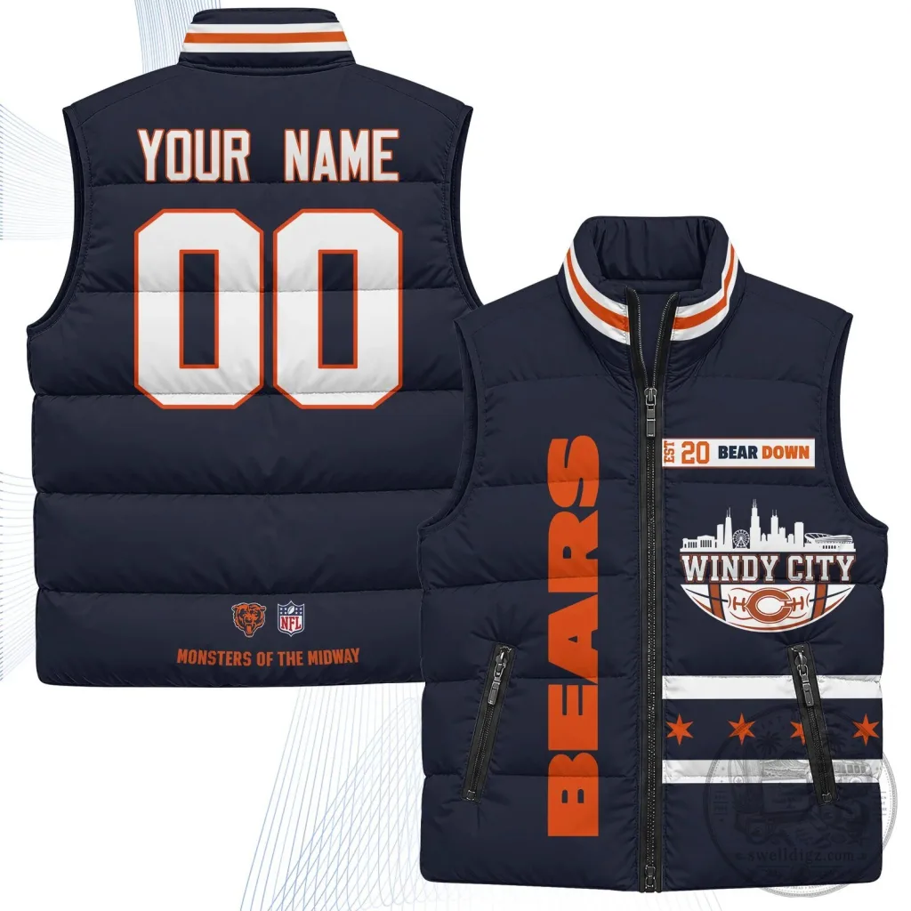 Chicago Bears Personalized NFL Football Team Puffer Vest Chicago Bears Personalized NFL Football Team Puffer Vest