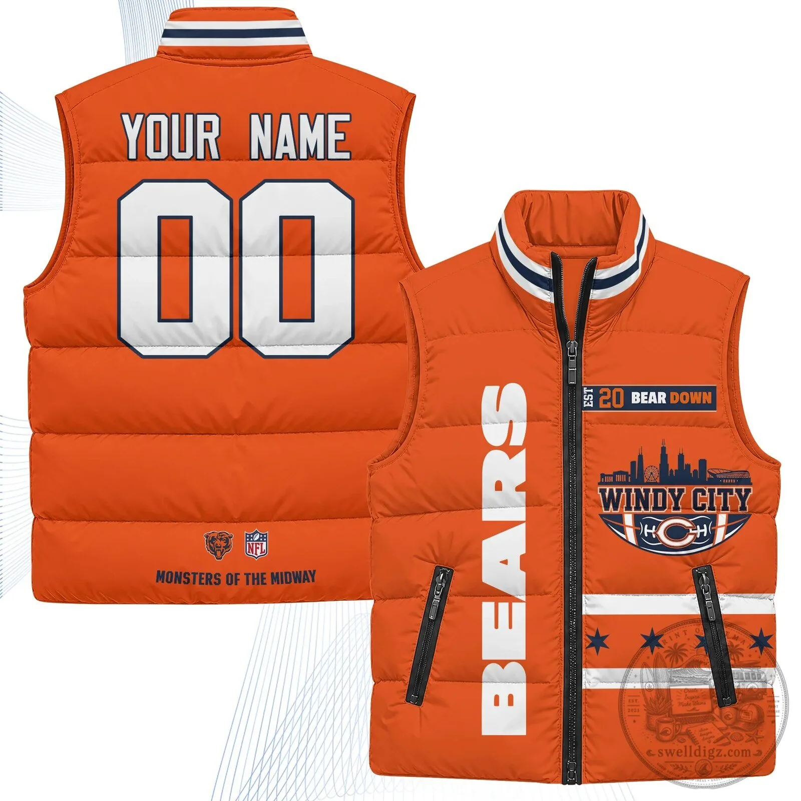 Chicago Bears Personalized NFL Football Team Puffer Vest 5 Chicago Bears Personalized NFL Football Team Puffer Vest