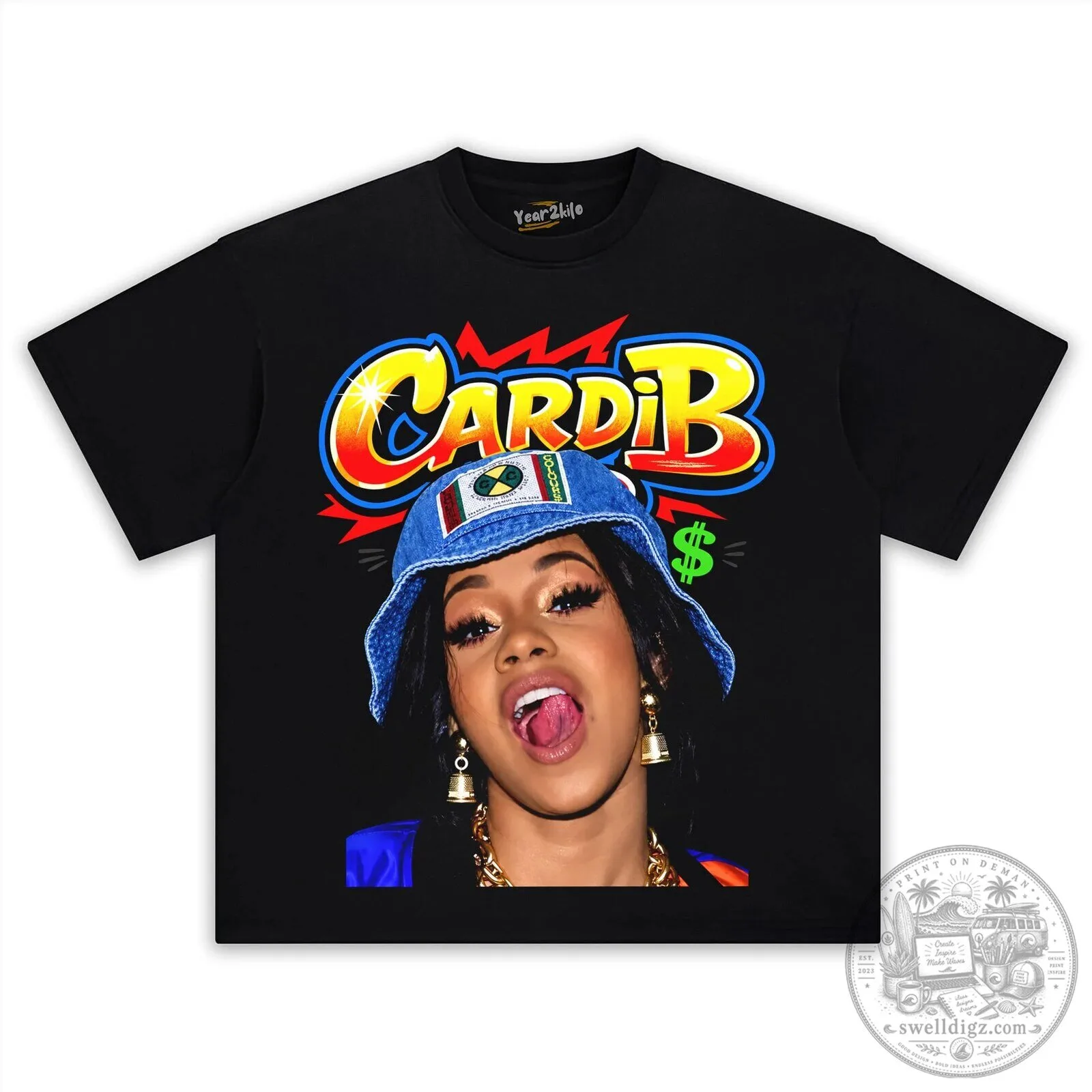 Cardi B Rapper Portrait Graphic Design Black Adult Unisex T-Shirt