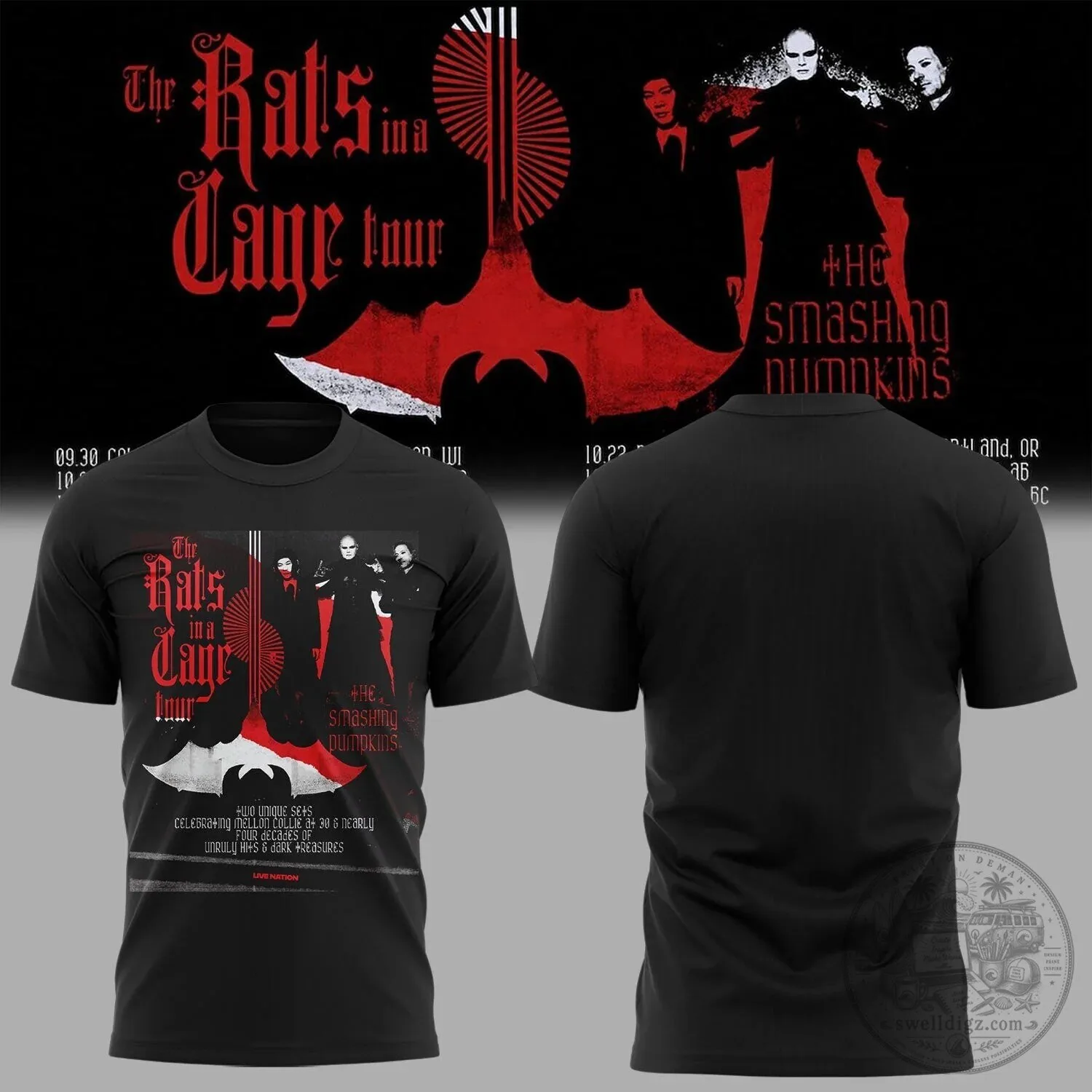 The Smashing Pumpkins The Rats in a Cage Tour Concert Black T-Shirt 1 The Smashing Pumpkins The Rats in a Cage Tour Concert Black T-Shirt