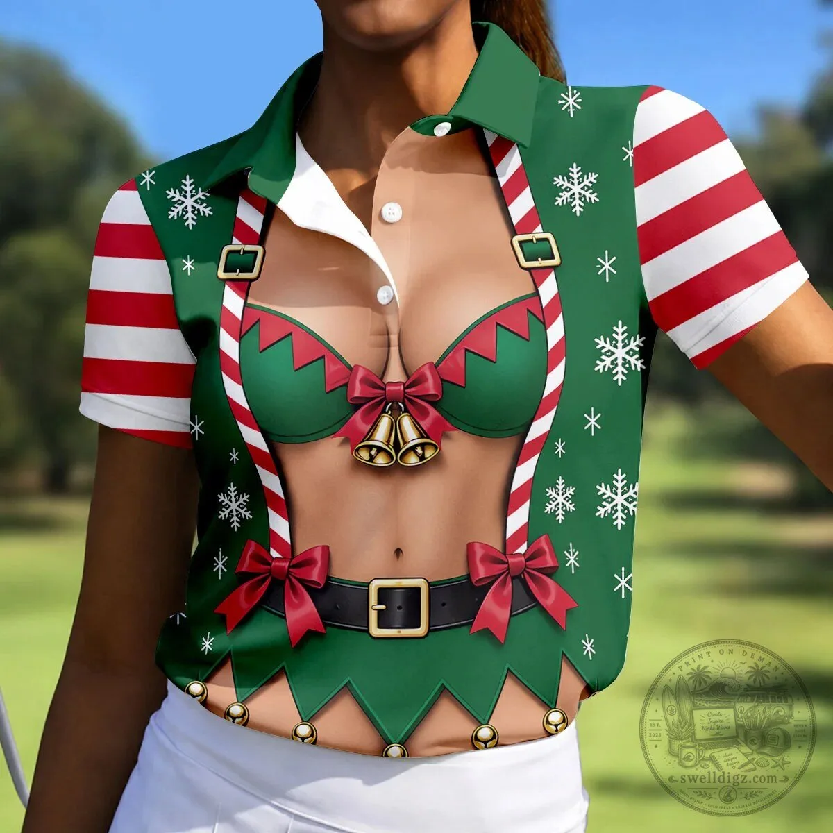 Funny Christmas Elf Bikini Women's Sleeveless Golf Polo Shirt 12 Funny Christmas Elf Bikini Women
