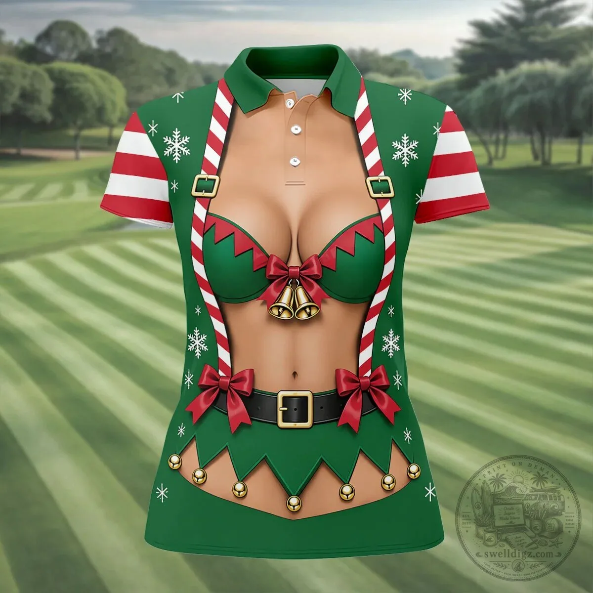 Funny Christmas Elf Bikini Women's Sleeveless Golf Polo Shirt 13 Funny Christmas Elf Bikini Women