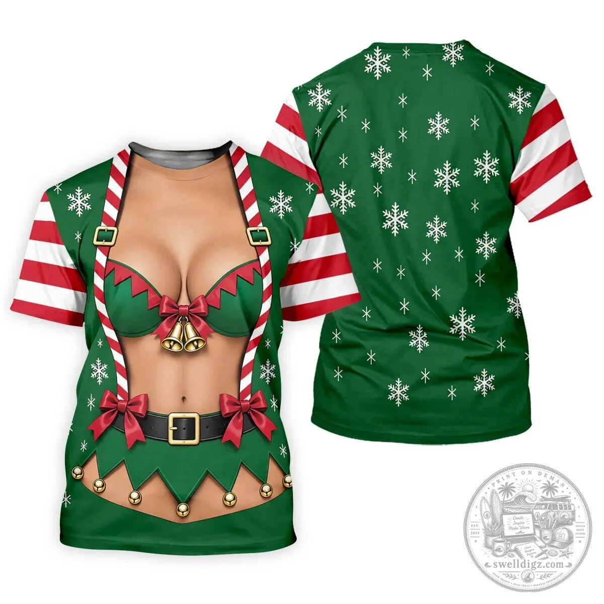 Funny Christmas Elf Bikini Women's Sleeveless Golf Polo Shirt 15 Funny Christmas Elf Bikini Women