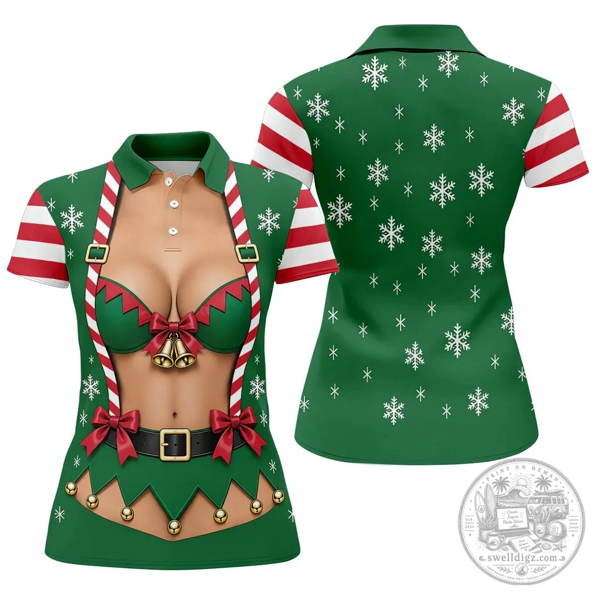 Funny Christmas Elf Bikini Women's Sleeveless Golf Polo Shirt 16 Funny Christmas Elf Bikini Women