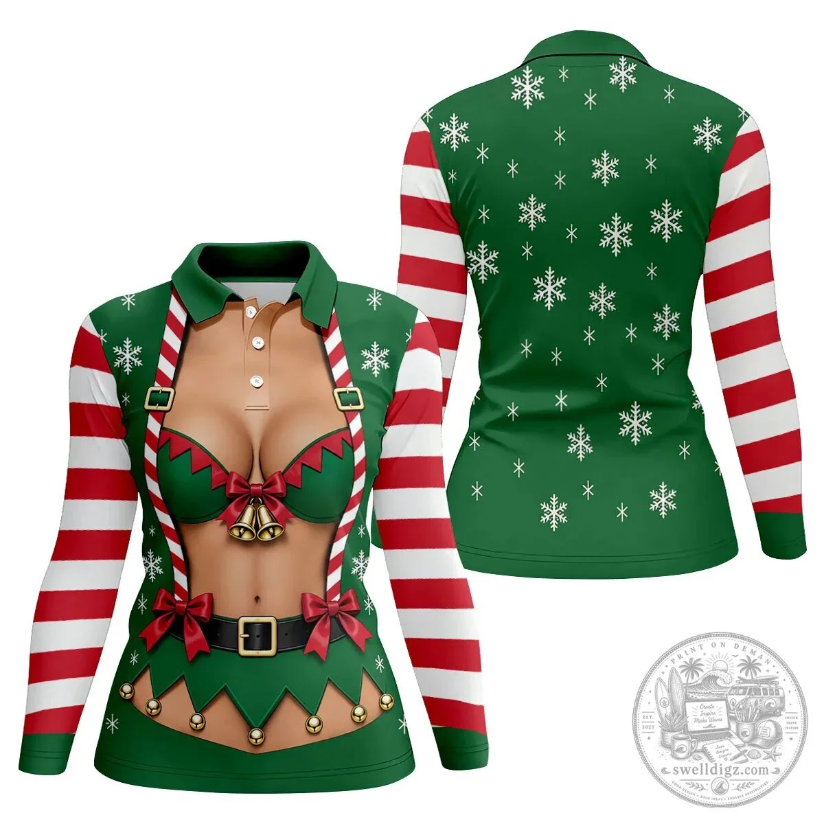 Funny Christmas Elf Bikini Women's Sleeveless Golf Polo Shirt 18 Funny Christmas Elf Bikini Women