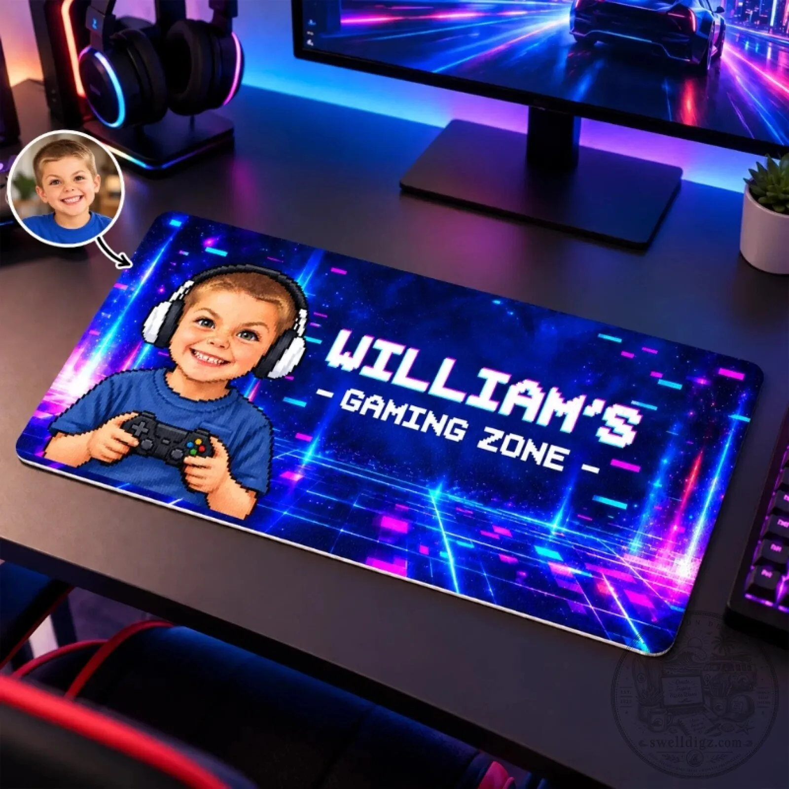 Personalized Gamer Gaming Zone Custom Photo Desk Mat for Kids