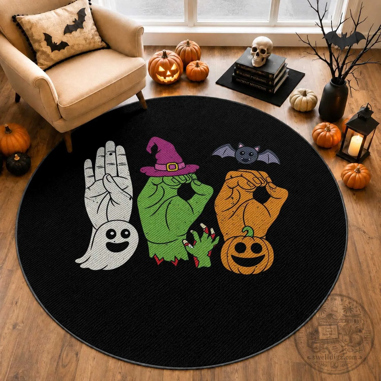 Halloween Boo American Sign Language Spooky Graphic Round Rug