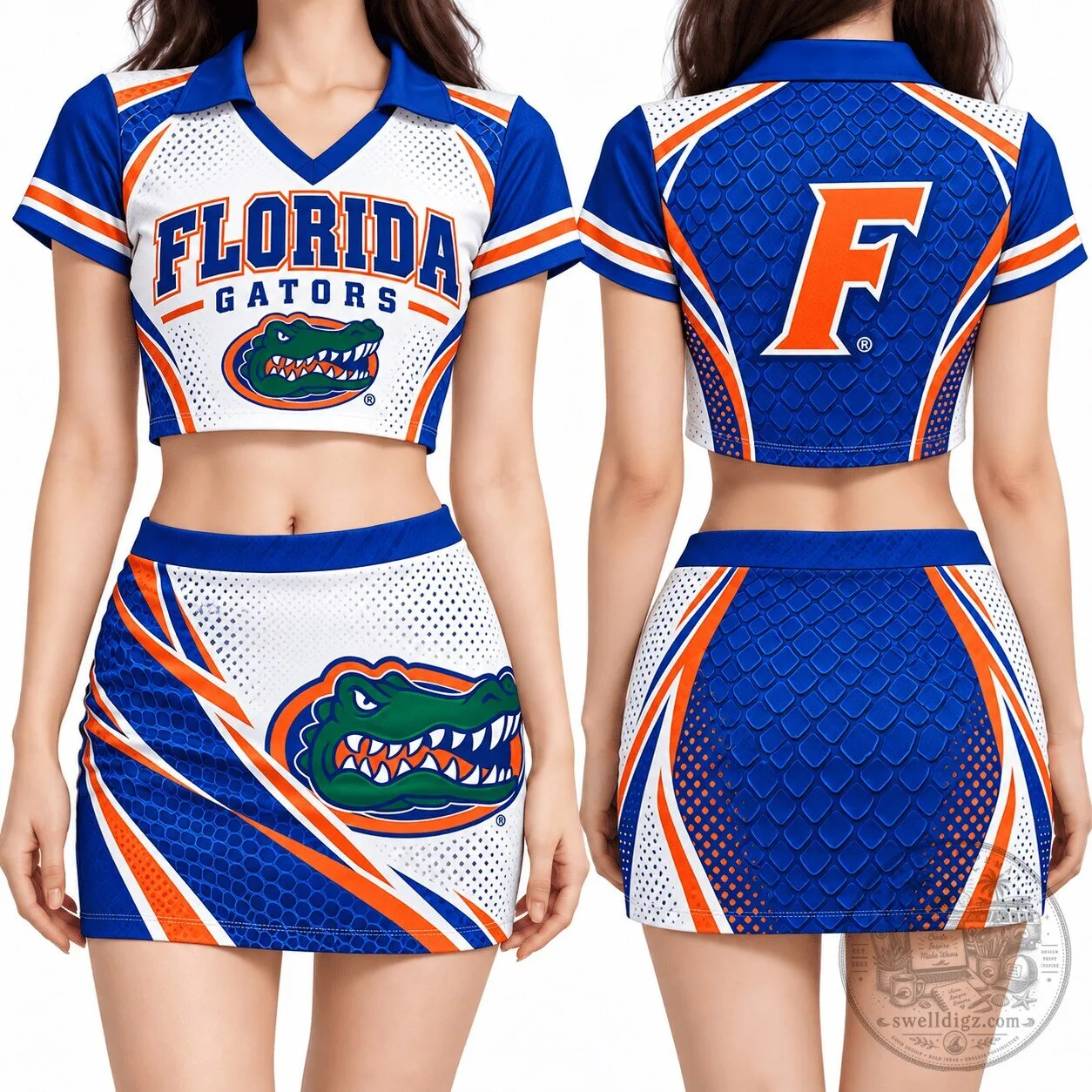 Florida Gators Women's Cropped V-Neck Polo Shirt and Hip Skirt Set 1 Florida Gators Women