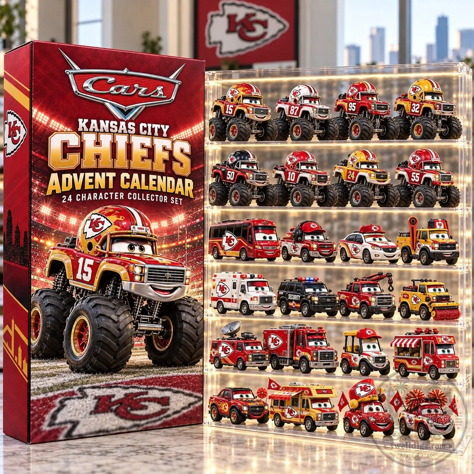 Kansas City Chiefs Cars Character Die-Cast Advent Calendar 24 Piece Collector Set 2D 1 Kansas City Chiefs Cars Character Die-Cast Advent Calendar 24 Piece Collector Set 2D