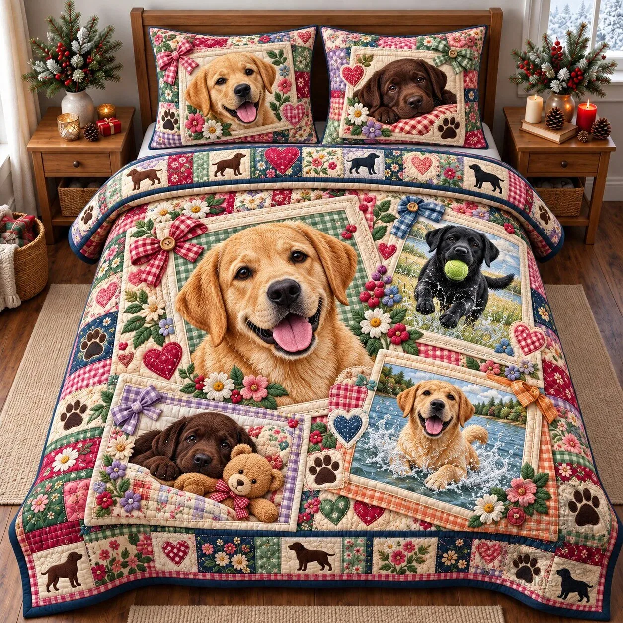 Labrador Retriever Dog Love And Memories Quilted Bedding Set