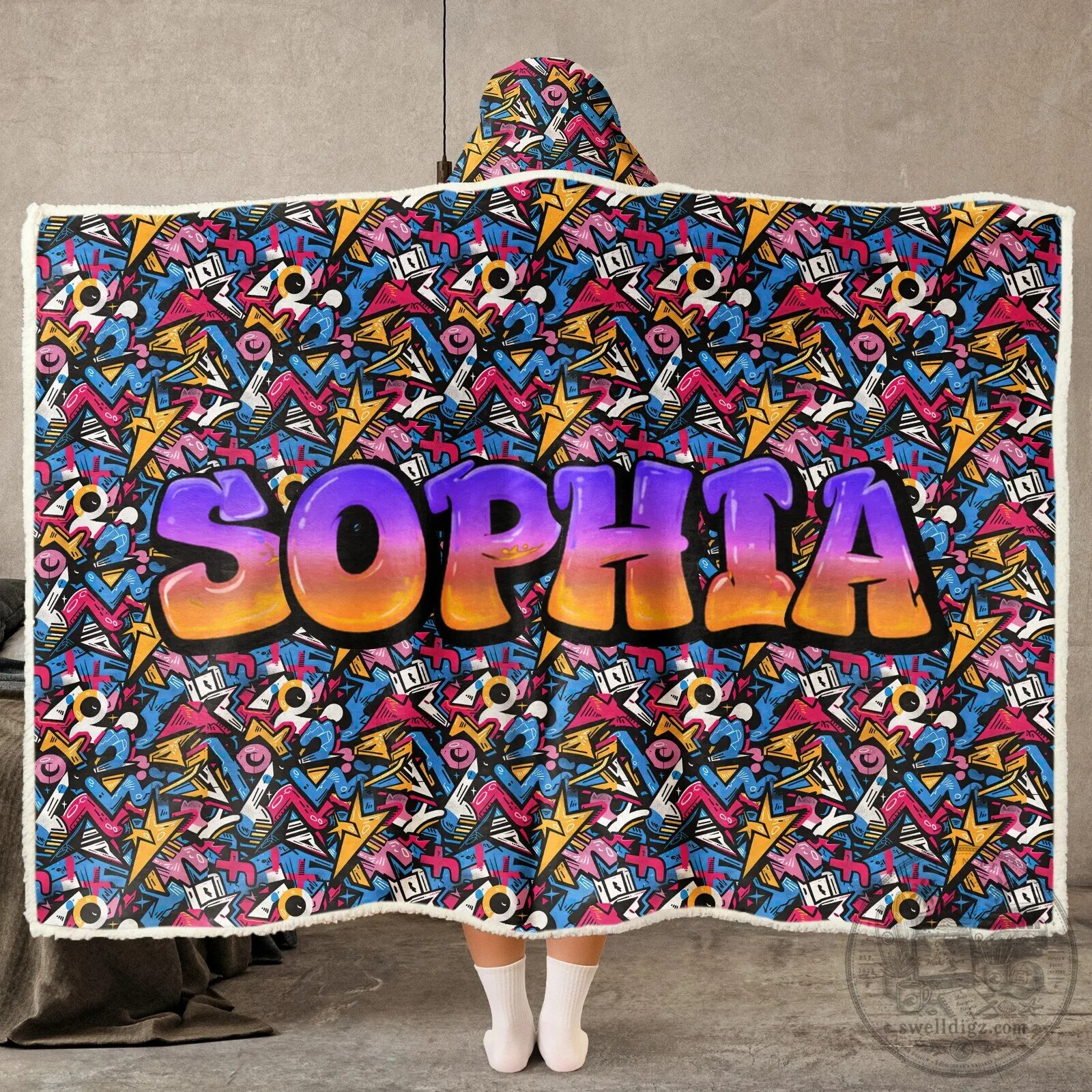 Personalized Graffiti Style Name Sophia Hooded Blanket