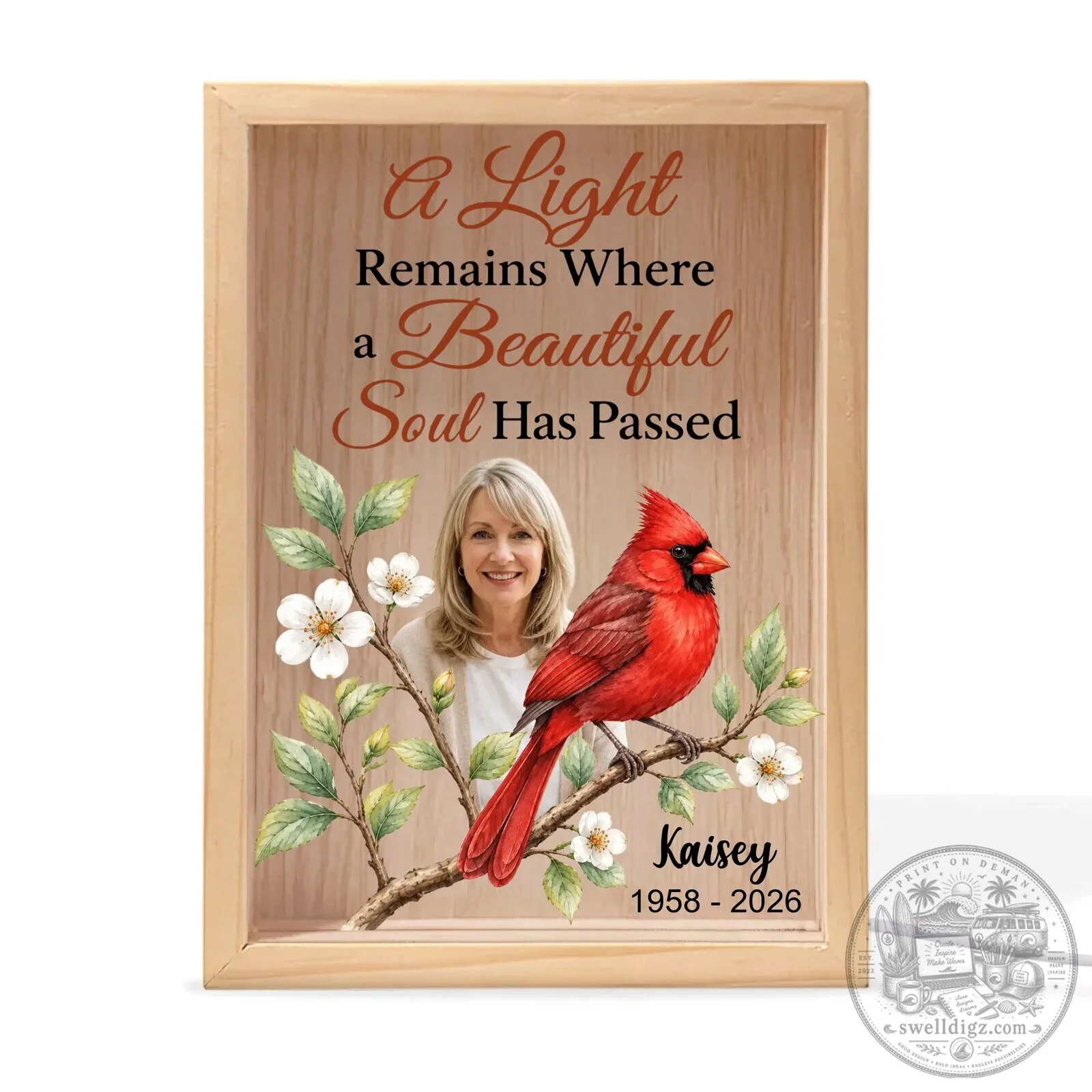 Personalized Cardinal Memorial Light Box, A Light Remains Where a Beautiful Soul Has Passed