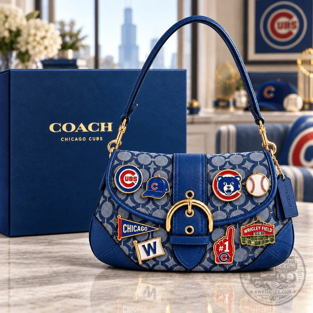 Chicago Cubs Coach Signature Pattern Soho Shoulder Bag With Charms